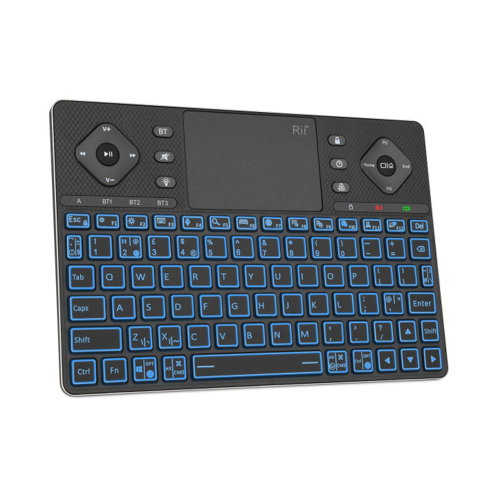 Rii K16+ Bluetooth Keyboard with Touchpad, Rechargeable Wireless Keyboard with RGB Backlit, Multimedia Keyboard for Tablet, iPad, PC, HTPC, Smart TV, Projector, Android TV, Laptop, UK Layout