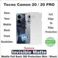 TECNO CAMON 20 / 20 PRO full Back 360 Protection skin wrap / protection sheet with camera and 4 sides protection top quality. 