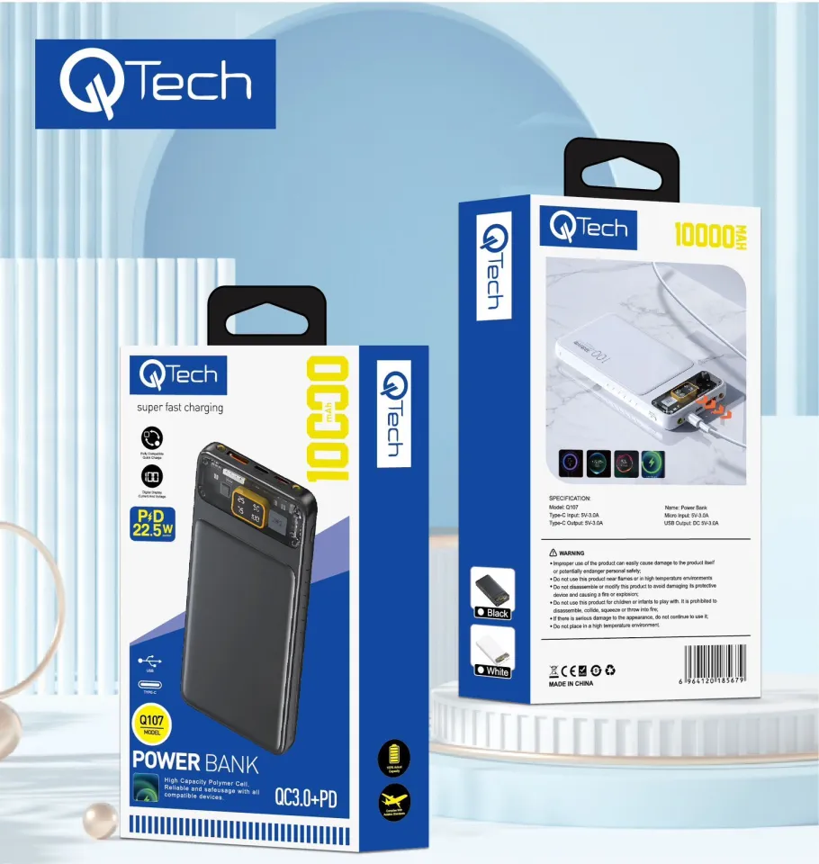 Q-Tech Q107 10000Mah Super-Fast Charging Power bank With PD