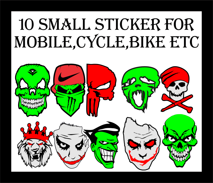 10 Small Skull Stickers for MOBILE, BIKE CYCLE, ETC.