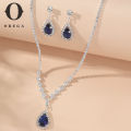 2 Pcs Set Blue Crystal Stone Denpent Necklace Earring With Dazzling Cubic Zircon Romantic Daily Wear Jewelry Girl Gift. 