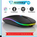 RGB Wireless Mouse - Slim & Silent 7 Colour LED Lights - Transparent & Black Body - Dual Mode 2.4G & Bluetooth Rechargeable Portable Optical Office Mouse With USB Receiver - 3 Adjustable DPI Levels for Notebook, PC, Computer, MacBook. 