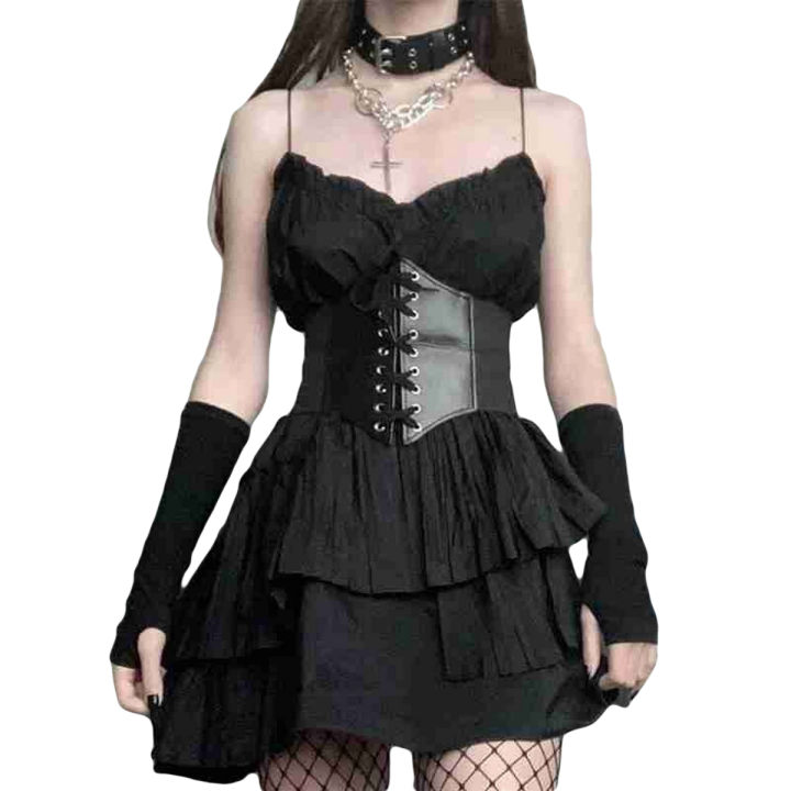 1Pcs Gothic Dark Lace Up Female Waist Corset Belt Wide PU Leather  Dress Belts Cologo