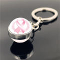 New Product Pink Ribbon Breast cancer Keychain Pendant Double Sided Glass Ball Pendant Metal Keychain. 