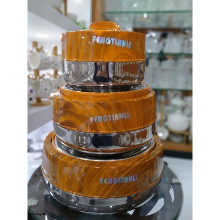 FENGTIANLI Branded 3 Pieces Hot Pot Set Lunch Box Set With Stainless Steel Inner Bowl & Convenient Handles  ( 6 Liter - 4 Liter - 2 Liter )