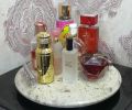 Stylish Natural Marble stone carved Tray with Handles – Marble Tray for Vanity bedroom Perfume Jewelry dining table office table bathroom counter- Round display Decorative Tray – Home décor centerpiece.(Interior decoration). 