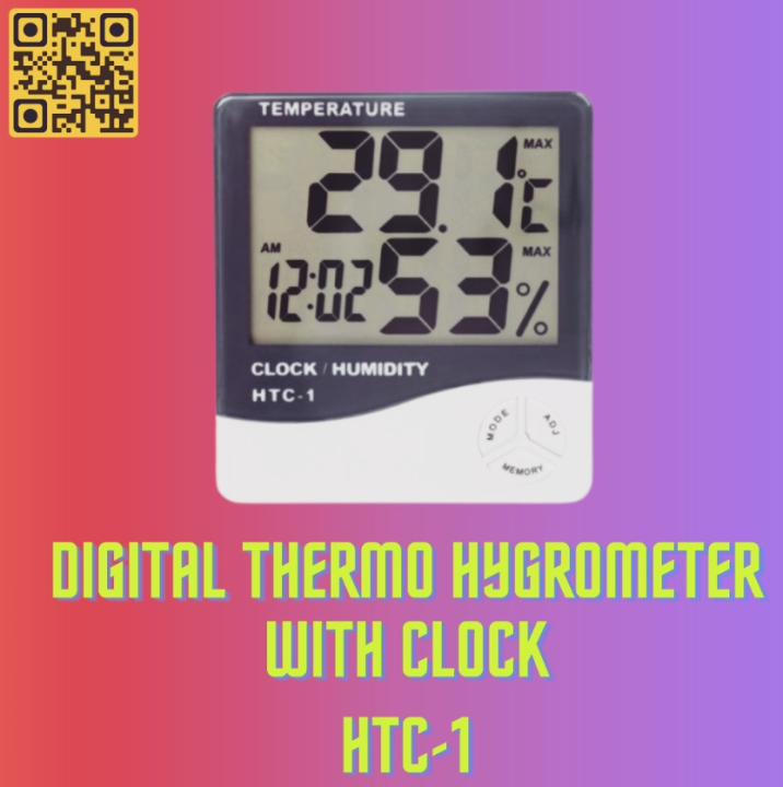 DIGITAL THERMOHYGROMETER / TESTER WITH CLOCK  HTC-1