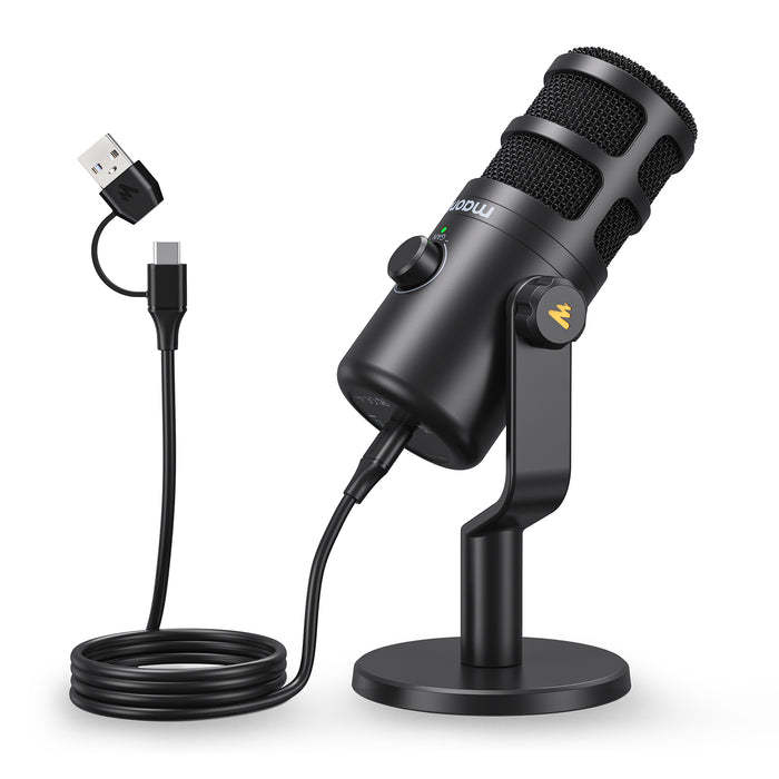 MAONO PD100U USB Dynamic Microphone, Podcast Recording Microphone with Gain Knob, Plug & Play, Metal Structure, Voice-Isolating Technology, Cardioid Studio PC Mic for Streaming, Vocal, Home Studio