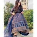 3Pc Stitched Block Print Long Fancy Maxi Dresses For Girls & Women For Wedding. 