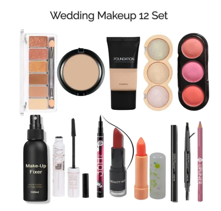 12 Wending Makeup Deals Foundation + Concealer + Fixer + Highlighter + Eyebrown