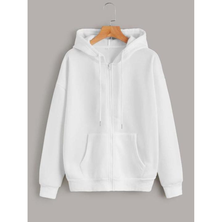 Jack Beos White Zipper Fleece Pull Over Hoodie For Women 20092022