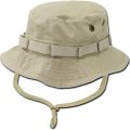 Khaki Tan Military Inspired Combat Style Drawstring Boonie Hat -- Bucket Hat. 
