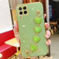 For Samsung Galaxy A12 Back Cover with Love Heart Chain Wrist Strap Fashion Bracelet Shiny Plating Bumper Protective Case Silicone Shockproof Mobile Phone Cases. 