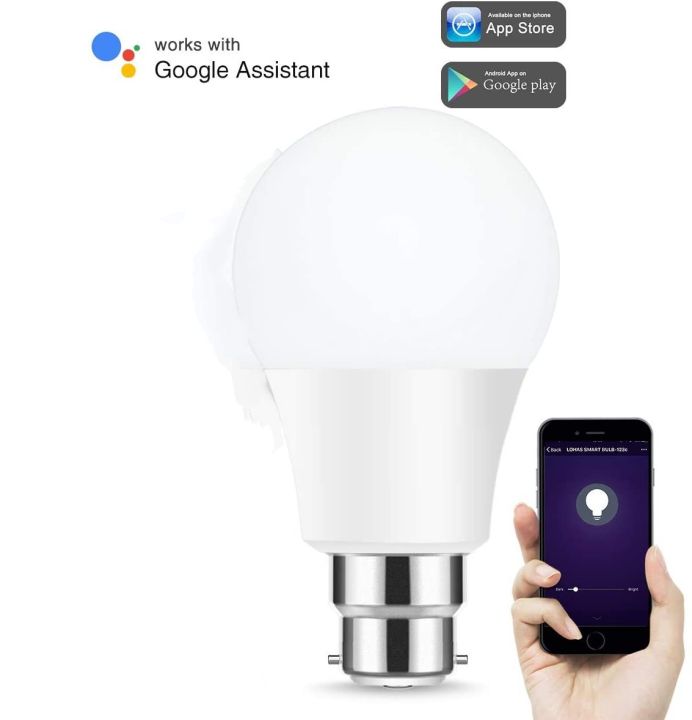 LOHAS B22  Smart Light 10W Bulb, A60 WiFi Light Bulb Bayōnet, Work with Siri, Amazon Alexa, Google Home, Day White 6000K, Remote Control by Smartphone, 50W Bulb Equivalent, (No Hub Required), 1 Pack