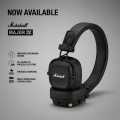 Marshall Major IV Wireless Bluetooth Headphones - 80H Battery Life, Foldable Design, Over-Ear, Classic Style. 
