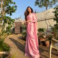 Pink Stitched Shamoz Silk Saree for Women and Girls. 