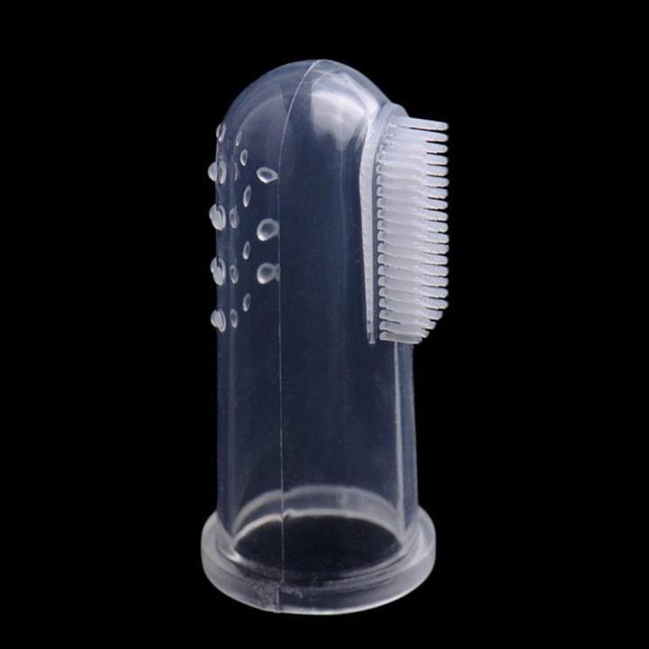 Pet Dog Toothbrush+Pet Finger Toothbrush Pets Dogs Cats Teeth Care Tools - tramsparent
