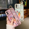 chenyyka For iPhone 6 Case With Wristband New Design Square Edge Phone Case Cute Line Rabbit Pattern Shockproof Plating Silicone Casing Full Cover SoftCase Protection Cases Girl Women. 