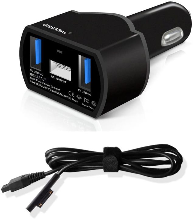 GISSARAL GISCCS-SP4 90W Magsafe Car Charger for 15V Surface Pro 4 5 6 Surface Book Book 2 ; Dual USB Quick Charge for Surface 3 Apple or Android smartphones and tablets