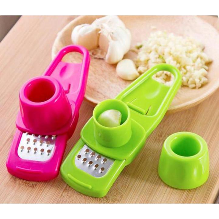Multifunction Plastic Stainless Steel Garlic Press Mini Ginger Grinding Grater Garlic Crusher Peeler Press Grater Slicer Cutter
