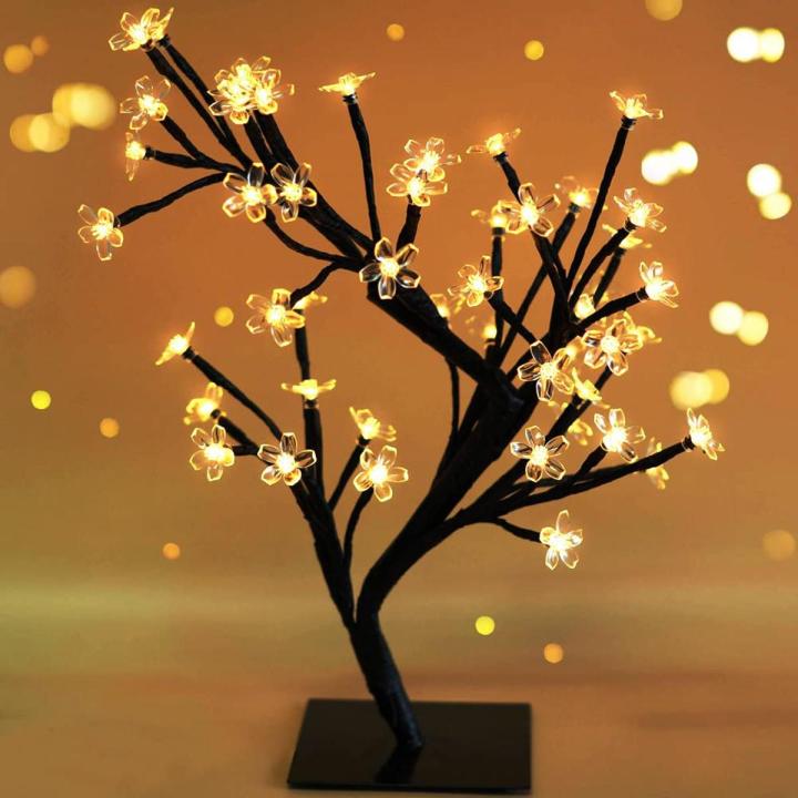 Battery Operated LED Cherry Blossom Tree Lights (6hr Timer) - Bonsai Lighted Tree - Lighted Cherry Blossom Tree Light Tabletop LED Tree Lamp - Home Decor Artificial Plants Led Light