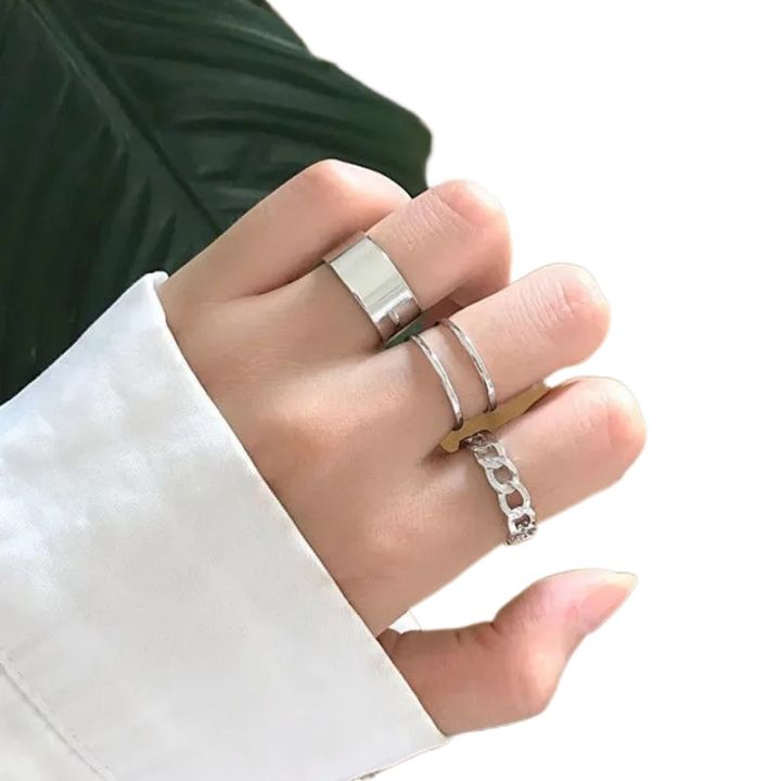Stylish Pack of 3 Rings For Girls Birthday Gift  Punk Cool Hip Pop Rings Multi-layer Adjustable Chain Open Finger Rings Alloy Rotate Ring For Women Imported Rings For Women Party Gift Silver  Rings For Girls