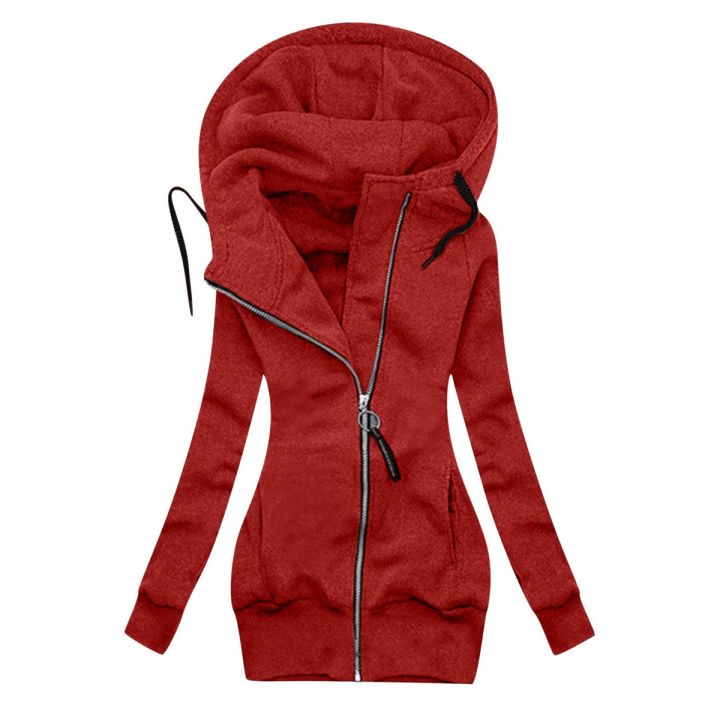 Winter Coat Elastic Cuffs Pure Color Hooded Warm Sweatshirt Coat