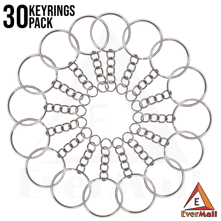 30 Key Rings with Chain and Open Jump Rings for Crafts - Bulk Metal Key Chain Ring Base for DIY Keychain Making