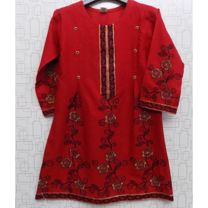 Daraz Good Quality Cotton Kurtis Best For Summer Embroidered Red