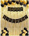 Happy Birthday Decoration Set for Birthday Party Celebration Happy Birthday card banner, Foil curtains, Golden and black Balloons Best Happy Birthday Theme Kit for (Boys & Girls). 