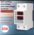 63A 230V Din Rail Adjustable Over Voltage And Under Voltage Protective Device Protector Relay Over Current Protection Limit. 