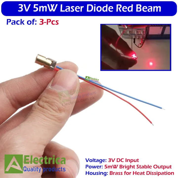 3 pcs Laser Diode Brass Module 3V 5mW Red 650nm 6mm OD for DIY, CNC & Electronics Projects by Electrica