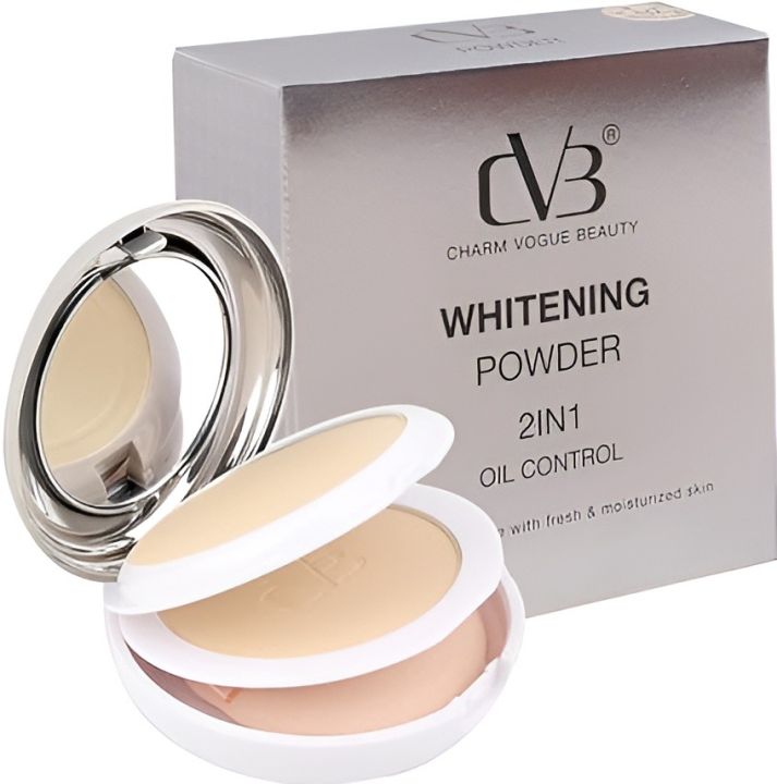 CVB C30 Compact Whitening Powder 2 in 1 Setting Talc, Control Oil, Helps Makeup Last Longer Cover Dark Spots & Blemishes of Face for Even Skin Tone Look (02, Soft Ivory, 20g)