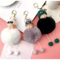 Cute Sleeping Baby Doll Pom Pom Keychain. 
