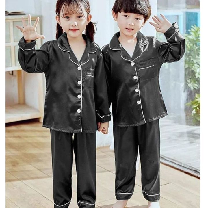 New Amazing Silk Night Suit for Kids Shirt and Trouser Set for Kids Nightwear for Kids Silk Night Dress Daraz.pk