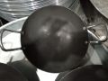 black iron karahi (kadai) complete set ( karahi + cover+ spoon) steel koram handle made with pure iron. 