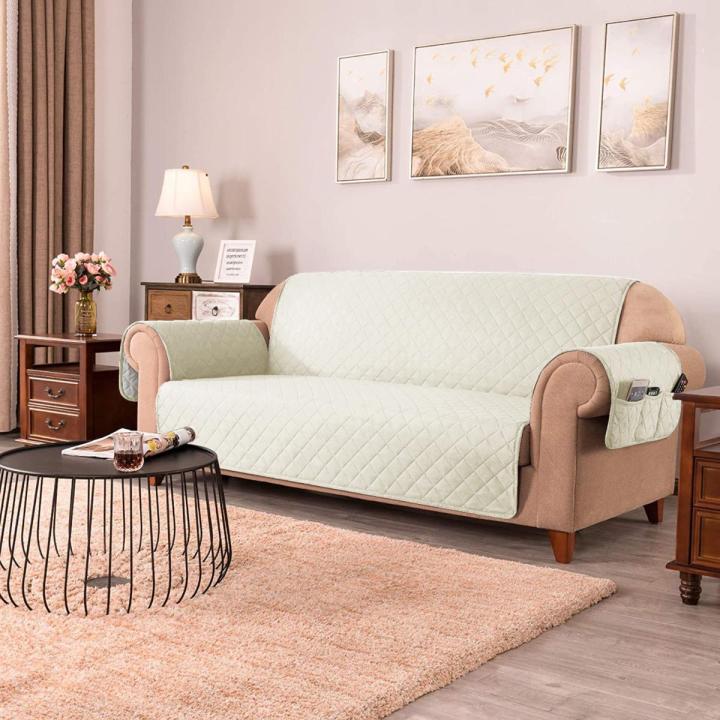 Apricot Quilted Cotton Sofa Covers Premuim Quality Antislip Runners for Sofa's Protection Ivory Color with Side Pockets