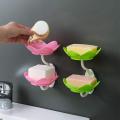 Wall- Mounted Drain Soap Box Double Layer Flower Shaped Soap Tray Removable Soap Dish Non- Slip Storage Self- Adhesive Bathroom Accessories. 