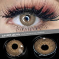 v1 Pair Soft Color Lenses 3-tone Eye Makeup- ,Sea Brown With Case & Solution. 