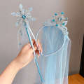 Elsa Headwear Girl Ice and Snow Fantasy Hair Accessories Crown Headdress Magic Stick Princess Bow Wig Hairpin. 