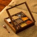 Spice Container Masala Box Rack With Wooden Spoon- 10 x 10 Solid Wooden square Masala Box(spice rack) - Drawer Organizer for Kitchen. 