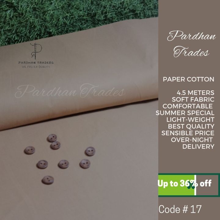 Paper Cotton Suits for Men Unstitched with Box Packing (4.5 Meter) | Free Buttons | Many Colors Selection | Shalwar Kameez | Pardhan Collection