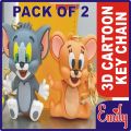Pack of 2, Cartoons Rubber Key Chains Tom & Jerry) Cartoon Characters 3D Keyring high quality rubbers made Emoji Tom And Jerry Keyring For Bike Car Bicycle Cycle Kids Men Women Boys Girls Gift Hard 3DRubber Design Key chain. 