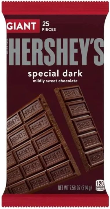 HERSHEY'S, SPECIAL DARK Mildly Sweet Chocolate Giant Candy, 7.56 oz, Bar (25 Pieces) |208g