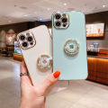 FELMYST Free Lanyard With Ring Case For Samsung Galaxy Note 10 Plus 5G Fashion Clover Diamond Luxury Metal Plating Holder Stand Soft Mobile Phone Casing Square Girl Gift Square Shockproof Back Cover. 
