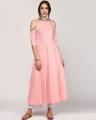 Pink Cotton Anarkali Off-Shoulder Kurta For Women. 