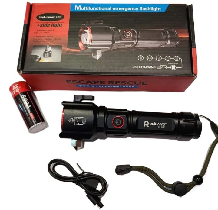 Ruilang RL-2210 Emergency Flashlight & Power Supported LED Powerful 1KM Range Torch- Multifunctional 8800 mAh Battery Cell