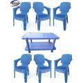 Set Of 6 Plastic Chairs And Plastic Table - Blue. 
