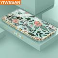YIWESAN For Xiaomi MI Redmi 10C Case Cartoon Fashion Flower Side Edge Square Pattern Luxury Plating Phone Case Full Camera Casing Shockproof Protection Cases Soft Back Cover Softcase. 