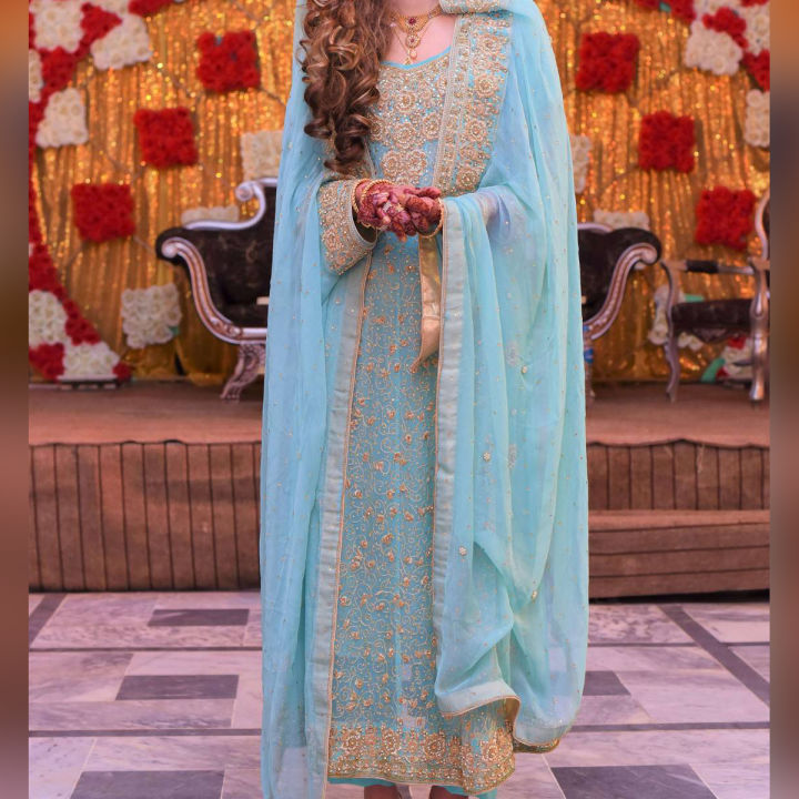 3 Pcs Bridal Wedding Collection Green Net Embroidered Maxi Dress For Women  stitched | Daraz.pk
